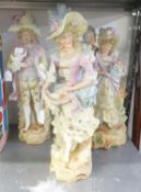 DECO BISQUE FIGURES, LADY WITH DOVE ON HER ARM, GENTLEMAN WITH DOVE ON HIS ARM, ALSO LADY AND