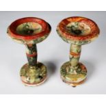 PAIR OF EARLY TWENTIETH CENTURY VEINED MARBLE PEDESTAL DISHES OR SIDE URNS, originally from a