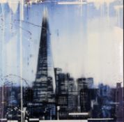 KRIS HARDY (b.1978) MIXED MEDIA ON CANVAS ‘Shard at Dusk’ Signed, titled to gallery label verso