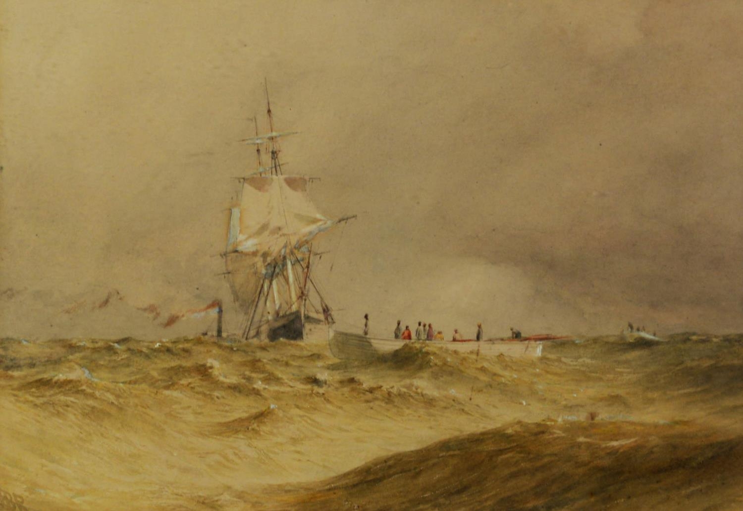 HENRY BURDON RICHARDSON (1826-1874) WATERCOLOUR 'Stranded vessel off Lowestoft' signed with initials