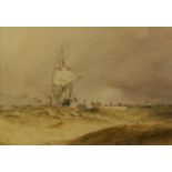 HENRY BURDON RICHARDSON (1826-1874) WATERCOLOUR 'Stranded vessel off Lowestoft' signed with initials