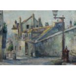 ATTRIBUTED TO SALOMON BERNSTEIN (1886-1968) OIL ON BOARD Continental street scene Unsigned, the back