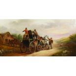 JOHN CHARLES MAGGS (1819 - 1896) OIL PAINTING ON CANVAS The Liverpool to Manchester coach halted