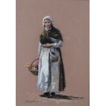 SEEREY LESTER PASTEL DRAWING Dutch woman carrying a basket of flowers Signed lower left 15in x 10
