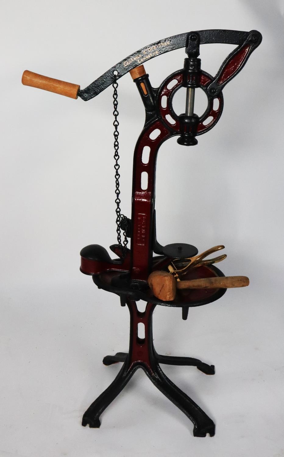 ‘CHARLES PINEL, FONDERIE DE MAROMME’ FRENCH VINTAGE MAROON AND BLACK PAINTED HAND OPERATED CAST IRON