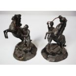 PAIR OF BLACK SPELTER MODELS OF THE MARLY HORSES, 5” (12.7cm) high, (2)