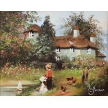 LES PARSON (b. Rochdale 1945) PAIR OF OIL PAINTINGS ON CANVAS Country scenes with children, one -