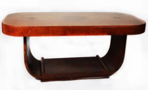 EPSTEIN, ART DECO BURR WALNUT DINING TABLE AND SET OF SIX ‘CLOUD BACK’ DINING CHAIRS, the TABLE of