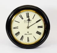 A C RENK, 14A CHAPEL St. SALFORD, WALL CLOCK WITH EBONISED CASE, of typical form with 12” Roman dial