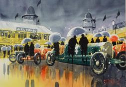 PETER J RODGERS (MODERN) WATERCOLOUR ‘Race Day Inspection’ Signed, titled to gallery label verso