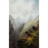 S BARNES (NINETEENTH CENTURY) OIL PAINTING Alpine landscape with snow-capped mountains in the