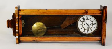 EARLY TWENTIETH CENTURY PINE AND PARTLY VENEERED WALNUT VIENNA WALL CLOCK, the 8” two part Roman