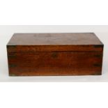 VICTORIAN BRASS MOUNTED OAK VERY LARGE PORTABLE WRITING SLOPE, of typical form with bound corners,
