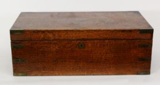 VICTORIAN BRASS MOUNTED OAK VERY LARGE PORTABLE WRITING SLOPE, of typical form with bound corners,