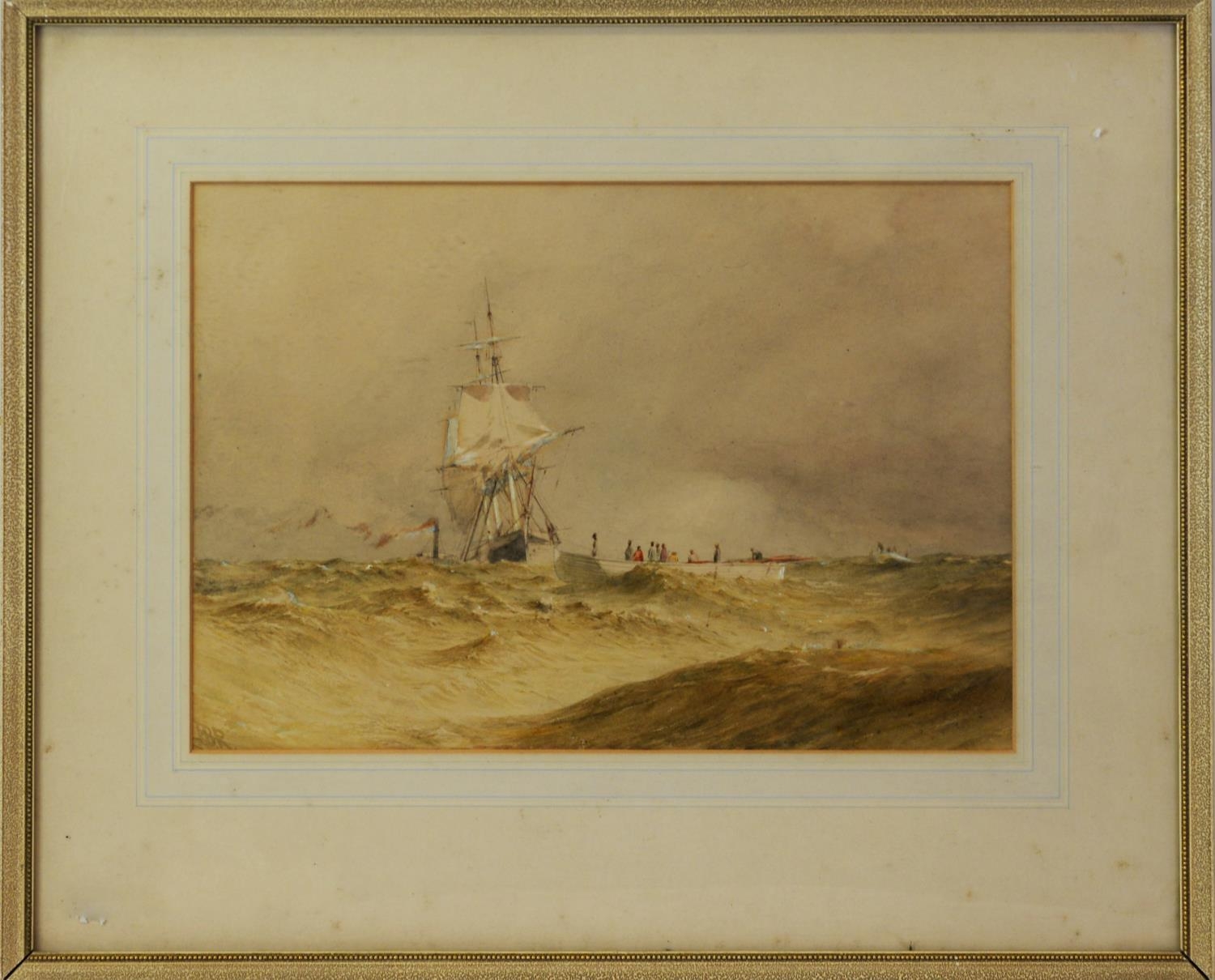 HENRY BURDON RICHARDSON (1826-1874) WATERCOLOUR 'Stranded vessel off Lowestoft' signed with initials - Image 2 of 2