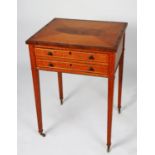 GEORGE III SATINWOOD AND ROSEWOOD CROSSBANDED WRITING OR SIDE TABLE, the oblong top oval inlay t the