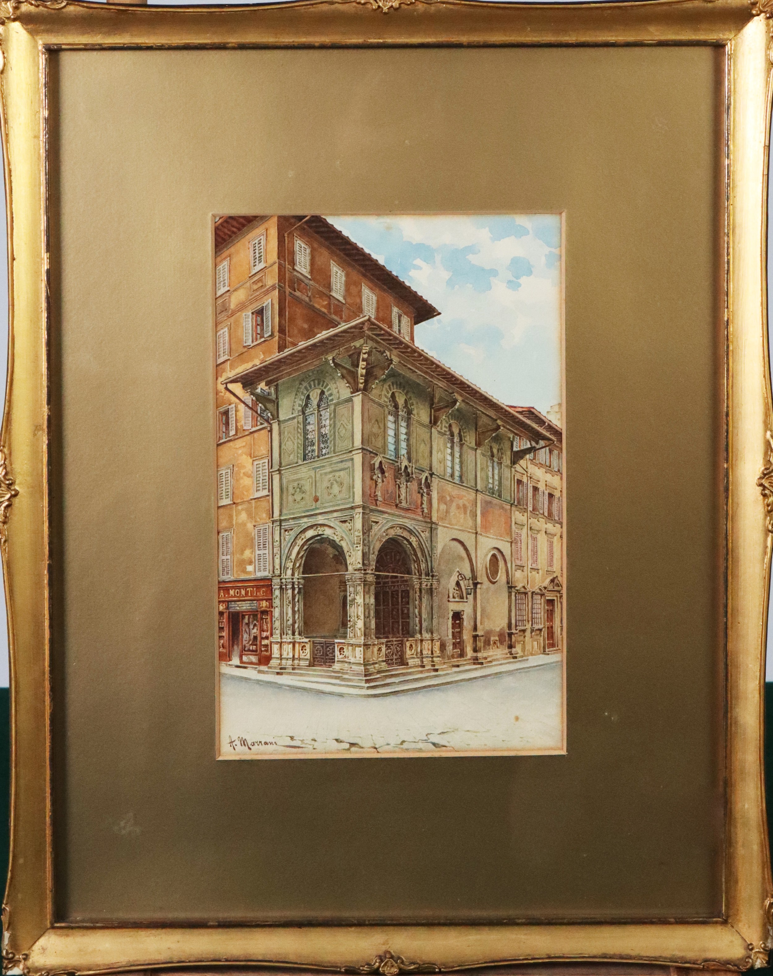 A MARRANI (Florence, Nineteenth Century) WATERCOLOUR Highly detailed Florentine building facade - Image 2 of 2