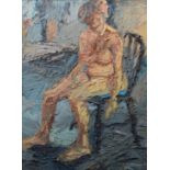 ADRIAN JOHNSON (1960) IMPASTO OIL PAINTING ON CANVAS Seated female nude 39 1/4in x 29 1/4in (100 x