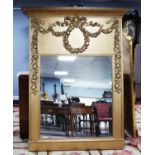 VERY LARGE, MODERN GILT WALL MIRROR, the oblong plate with a reeded slip, set beneath moulded ribbon