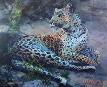 ROLF HARRIS (b.1930) ARTIST SIGNED LIMITED EDITION COLOUR PRINT ON CANVAS ‘Leopard Reclining at