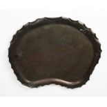 LATE NINETEENTH/ EARLY TWENTIETH CENTURY KIDNEY SHAPED COPPER TRAY, with shaped borer and punch