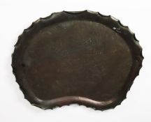 LATE NINETEENTH/ EARLY TWENTIETH CENTURY KIDNEY SHAPED COPPER TRAY, with shaped borer and punch