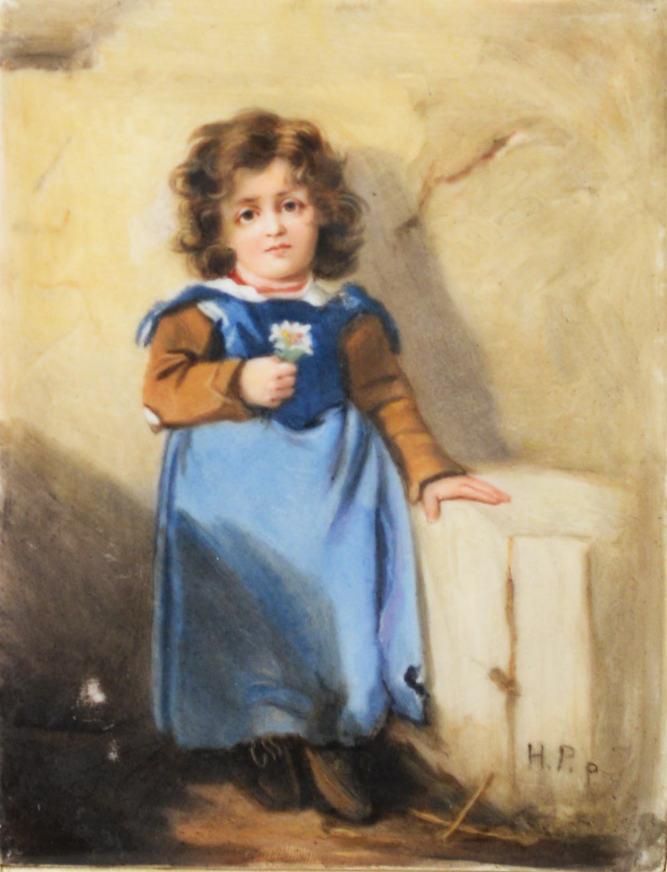 19th CENTURY CONTINENTAL PORCELAIN RECTANGULAR PLAQUE painted with a portrait of a young peasant - Image 2 of 2