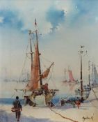 JORGE AGUILAR-AGON (1936-2020) OIL PAINTING ON CANVAS 'Setting Sail' Signed lower right, labelled