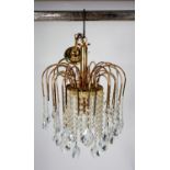 MODERN GILT METAL AND GLASS CEILING LIGHT, the single bulb enclosed by three tiers of prism cut