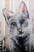 SAMANTHA ELLIS (b.1992) MIXED MEDIA ON CANVAS ‘Catitude is Everything III’ Signed, titled to