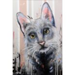 SAMANTHA ELLIS (b.1992) MIXED MEDIA ON CANVAS ‘Catitude is Everything III’ Signed, titled to