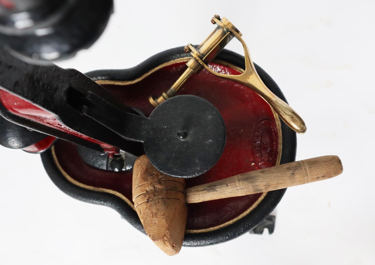 ‘CHARLES PINEL, FONDERIE DE MAROMME’ FRENCH VINTAGE MAROON AND BLACK PAINTED HAND OPERATED CAST IRON - Image 2 of 4