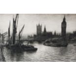 ATTRIBUTED TO WILLIAM LIONEL WYLLIE ORIGINAL ETCHING View of the Thames with barges, and the