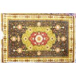 ORIENTAL RUG, with large centre concentric medallion in white and red on yellow, with eight