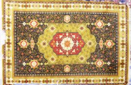 ORIENTAL RUG, with large centre concentric medallion in white and red on yellow, with eight
