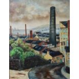 L M WILLIAMS BAILEY OIL ON BOARD Lancashire Mill Town Signed and dated 1969 17 ½” x 13 ½” (44.4 x