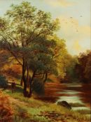 J E DALBY (Late Nineteenth Century) PAIR OF OIL PAINTINGS ON CANVAS Wooded river landscapes Each