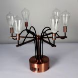 MODERN, DIMMABLE SIX BRANCH BRUSHED COPPER ELECTROLIER, with straight arms, slender cylindrical