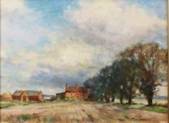 OWEN WATERS (1916-2004) OIL ON BOARD Norfolk Farm Signed 8 ¼” x 11 ¼” (21cm x 28.5cm)