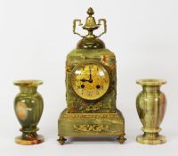 MARC LEFFEVRE, ANGOULEME, EARLY TWENTIETH CENTURY FRENCH GREEN ONYX MANTLE CLOCK, with 3 ½” Arabic