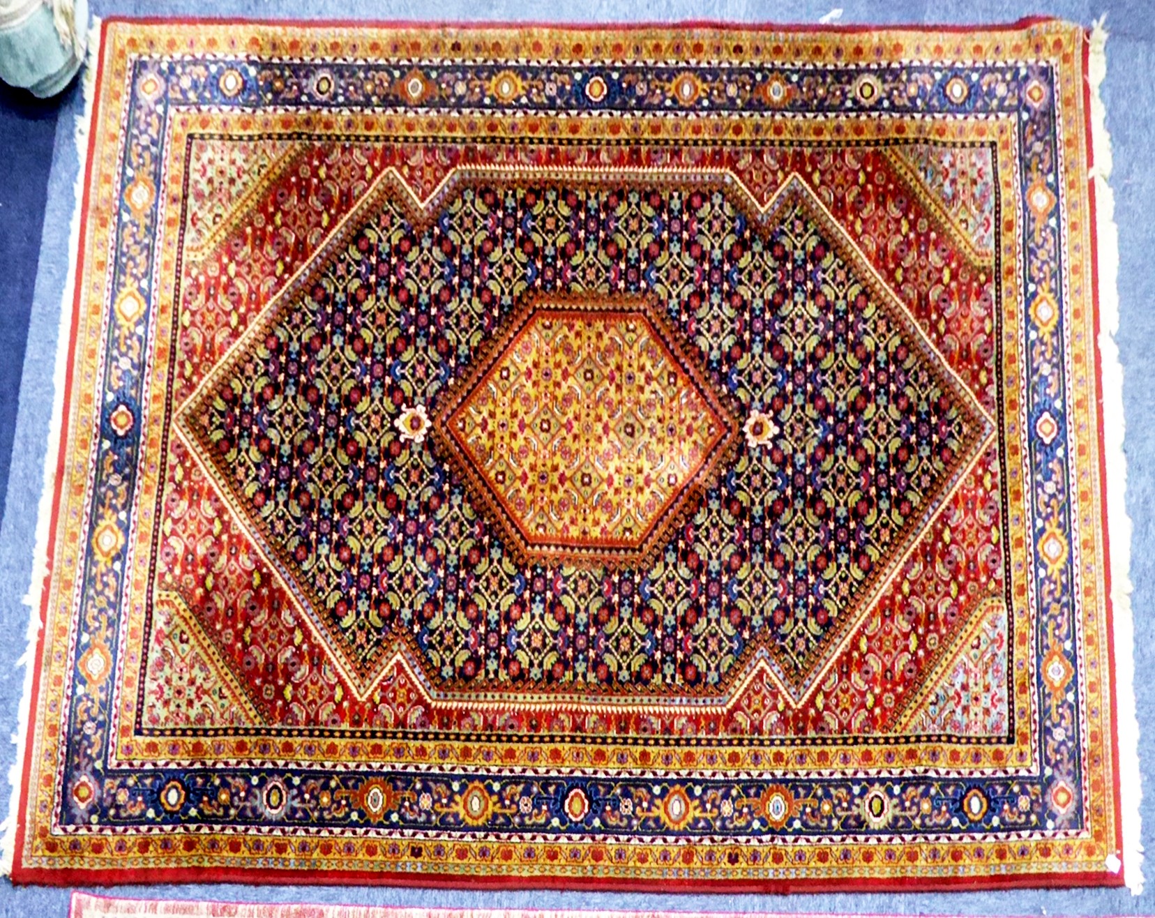 ZENJAN, GEOMETRIC STYLE HAMADAN PERSIAN LARGE RUG OR SMALL CARPET, with hexagonal centre