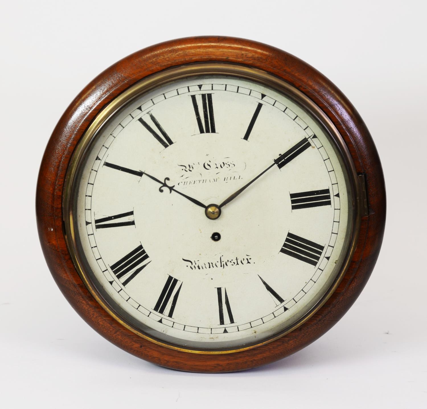 WILLIAM CROSS, CHEETHAM HILL, MANCHESTER, MAHOGANY CASED WALL CLOCK, of typical; form with 12” Roman