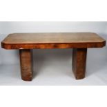 PROBABLY EPSTEIN, EIGHT PIECE ART DECO BURR WALNUT DINING ROOM SUITE, comprising: TABLE, of oblong