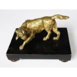 POLISHED BRASS MODEL OF A RETRIEVER DOG, modelled standing and facing to the left, mounted on an