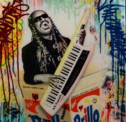 SRINJOY (MODERN) MIXED MEDIA ON BOARD ‘Stevie Wonder’ Signed, titled in marker pen and gallery label