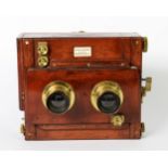 EXTREMELY RARE GEORGE LOWDON MAHOGANY STEREO CAMERA, complete with makers label LOWDON OF DUNDEE,