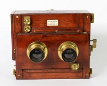 EXTREMELY RARE GEORGE LOWDON MAHOGANY STEREO CAMERA, complete with makers label LOWDON OF DUNDEE,