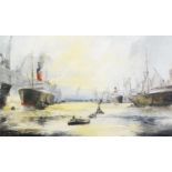 WILLIAM CHAMBERLAIN (20th Century) OIL PAINTING ON BOARD The Thames with Shipping Signed lower