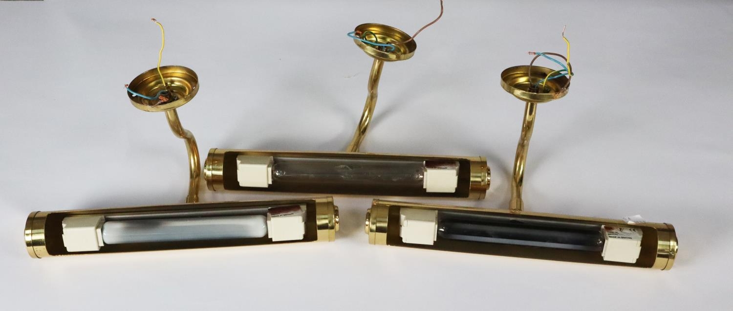 MODERN GILT METAL AND GLASS CEILING LIGHT, the single bulb enclosed by three tiers of prism cut - Image 2 of 2
