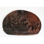 REGENCY PERIOD RELIEF CAST BRONZE FIRE BACK, decorated with scene of Venus being carried ashore by